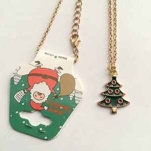 New Gold Tone Christmas Tree Charm Necklace